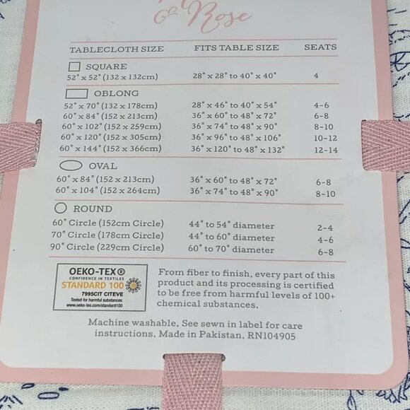 MAEVE & ROSE EASTER BLUE WHITE TOILE OBLONG TABLECLOTH 60" X 84” NEW - Picture 3 of 3